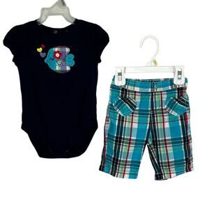 Jumping Beans 12 months baby girls' 2 pc outfit navy/fish plaid capris